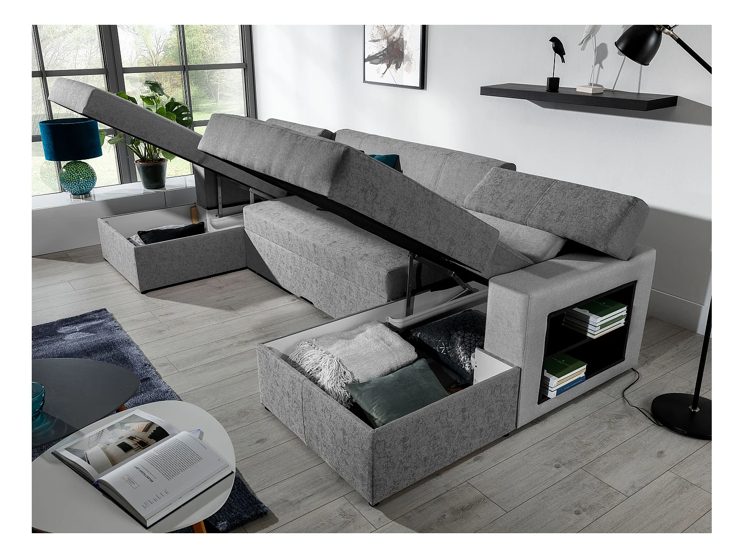 Canapé Corner Larion R/Tissu-Gris