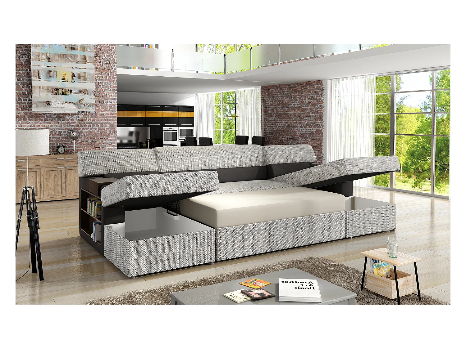 Canapé Corner Larion R/Tissu-Gris