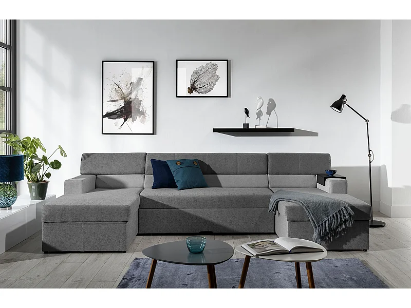 Ecksofa Larion R/Stoff-Grau