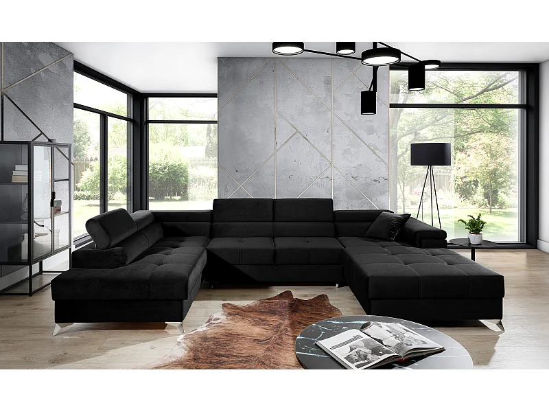 Ecksofa Perano UL/Stoffbezug-Schwarz