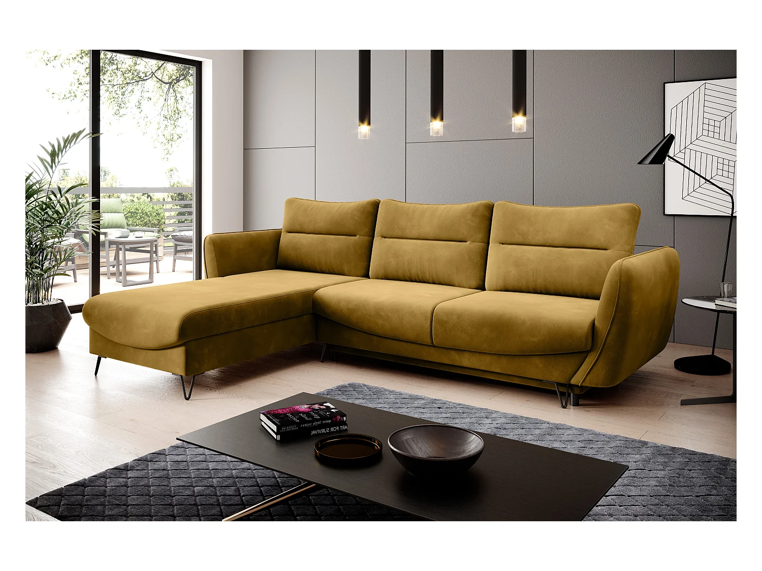 Ecksofa Astra L/Stoff-Gelb