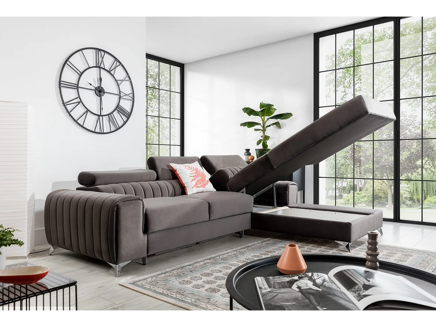 Divano d'angolo Futura R/Tessuto/Grigio/In Magazzino