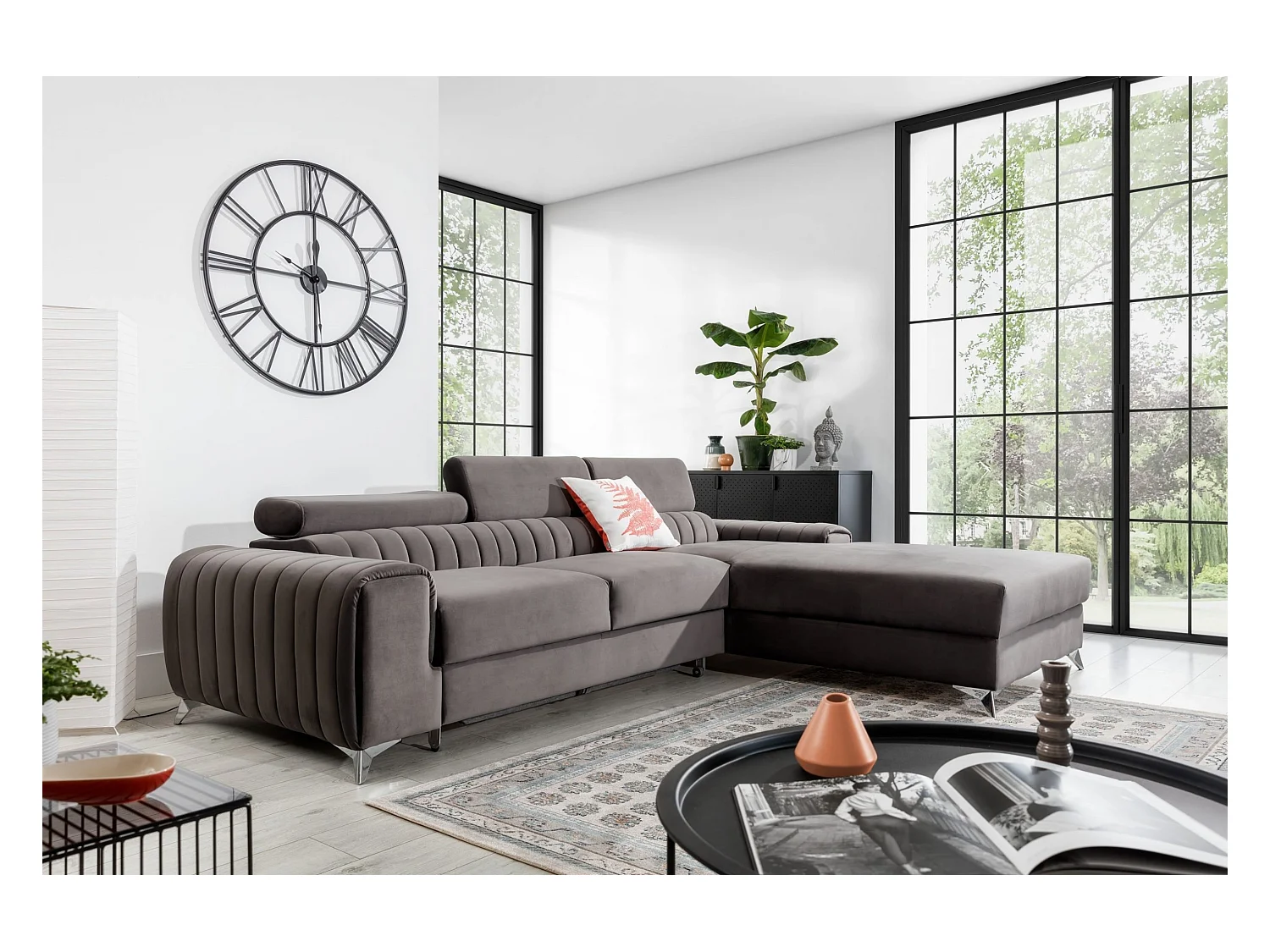 Ecksofa Futura R/Stoffbezug/Grau/An Lager