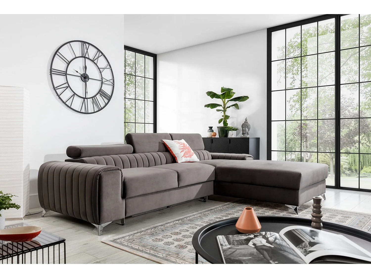 Canapé Corner Futura R/Tissu/Gris/En stock