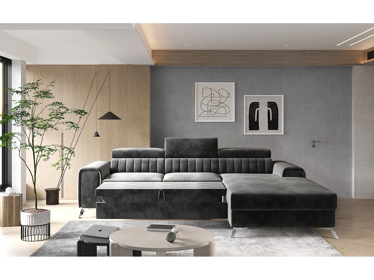 Canapé Corner Futura R/Tissu/Gris/En stock