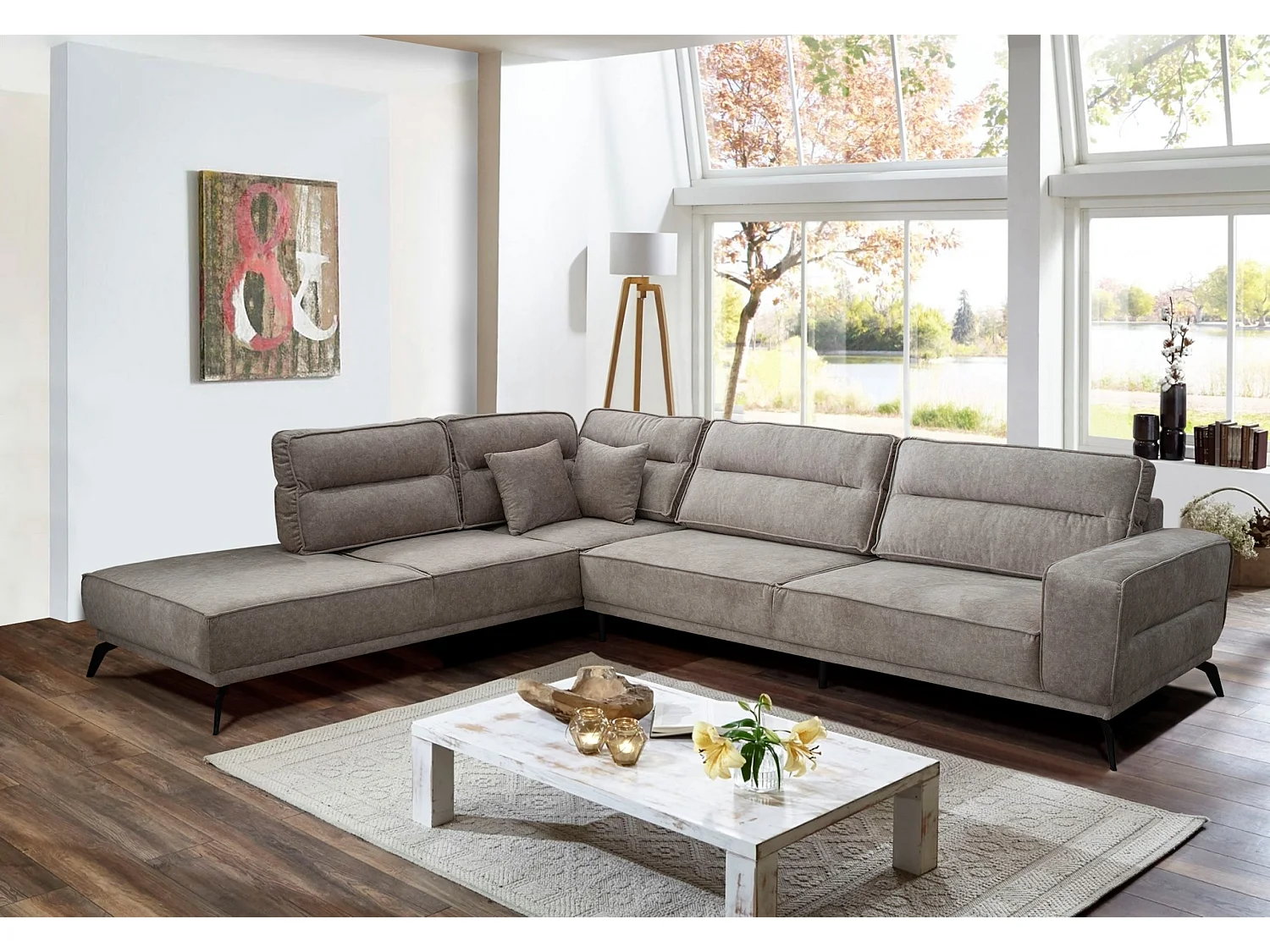 Canapé d'angle Milano L/revêtement tissu/gris