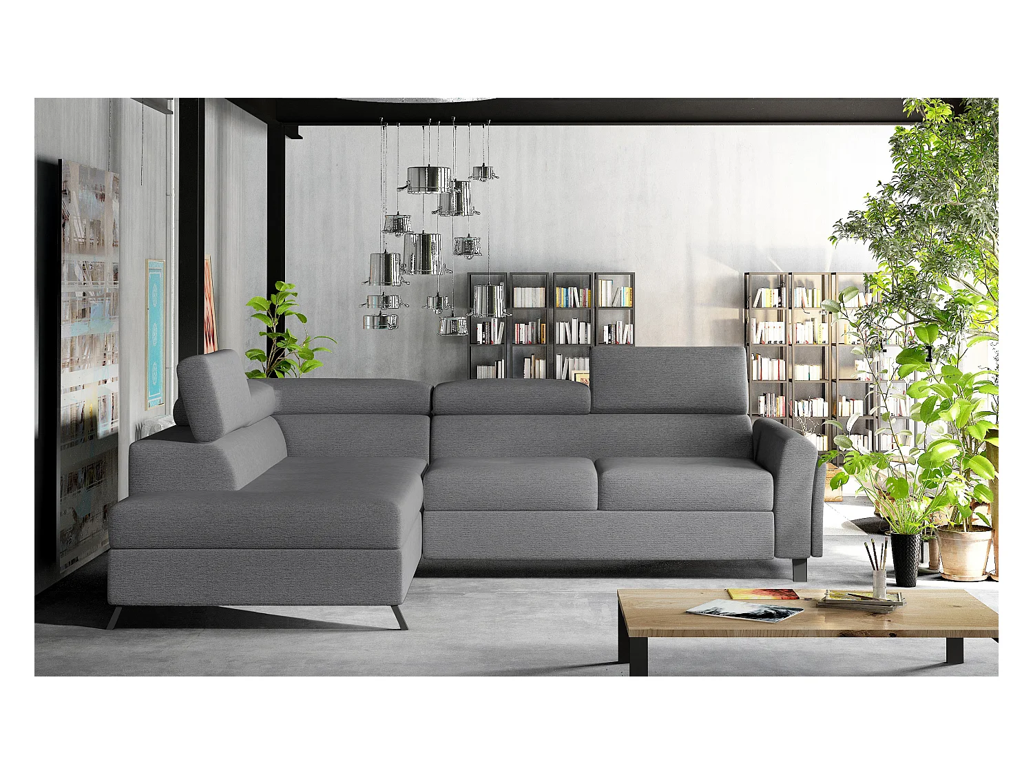 Divano d'angolo Nestro L/Tessuto-Grigio