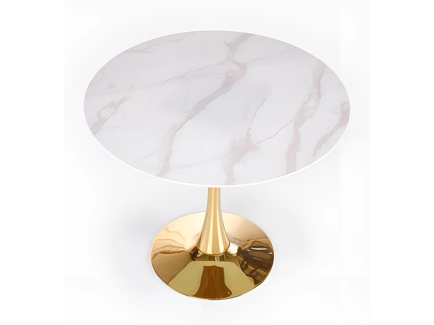 Esstisch Casemiro (O90)/Glas/Edelstahl/Weiss&Gold