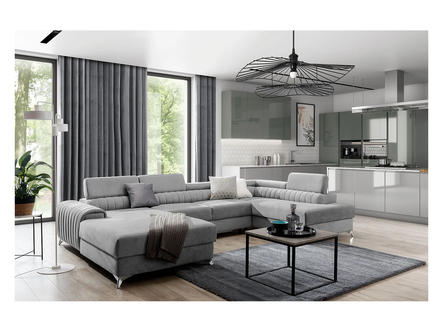 Divano d'angolo Exklusivo UR/Tessuto-Grigio