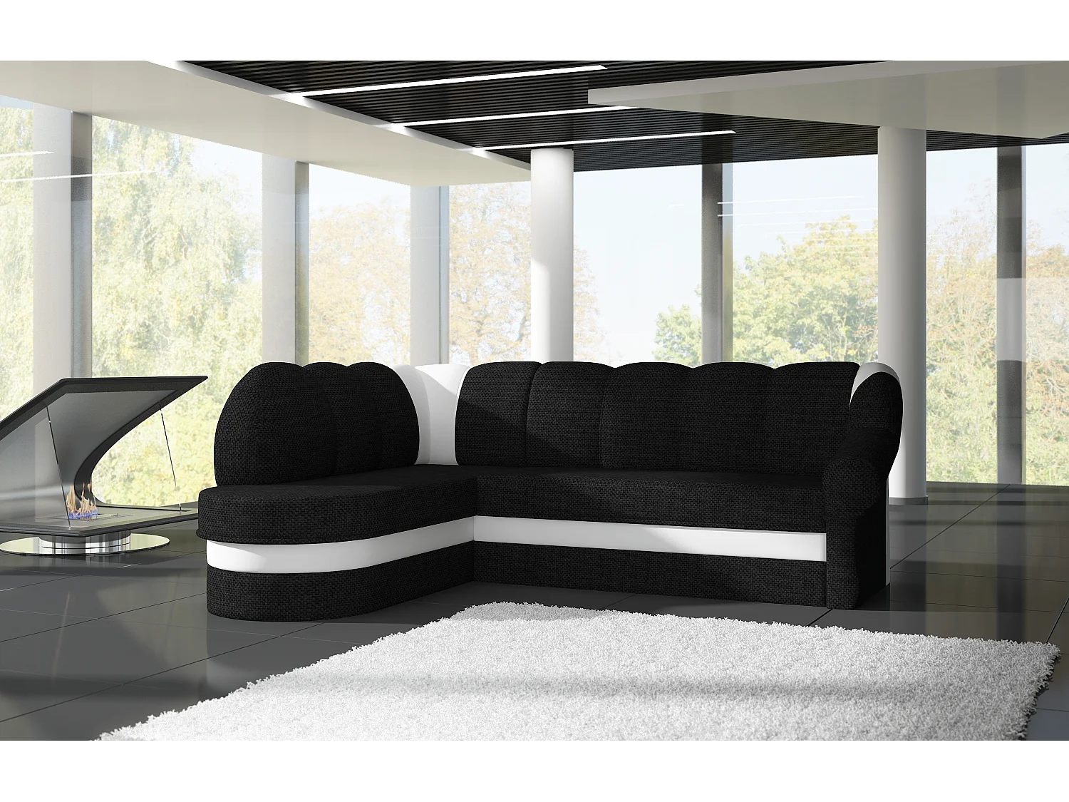 Ecksofa Fuente L/Stoff-Schwarz