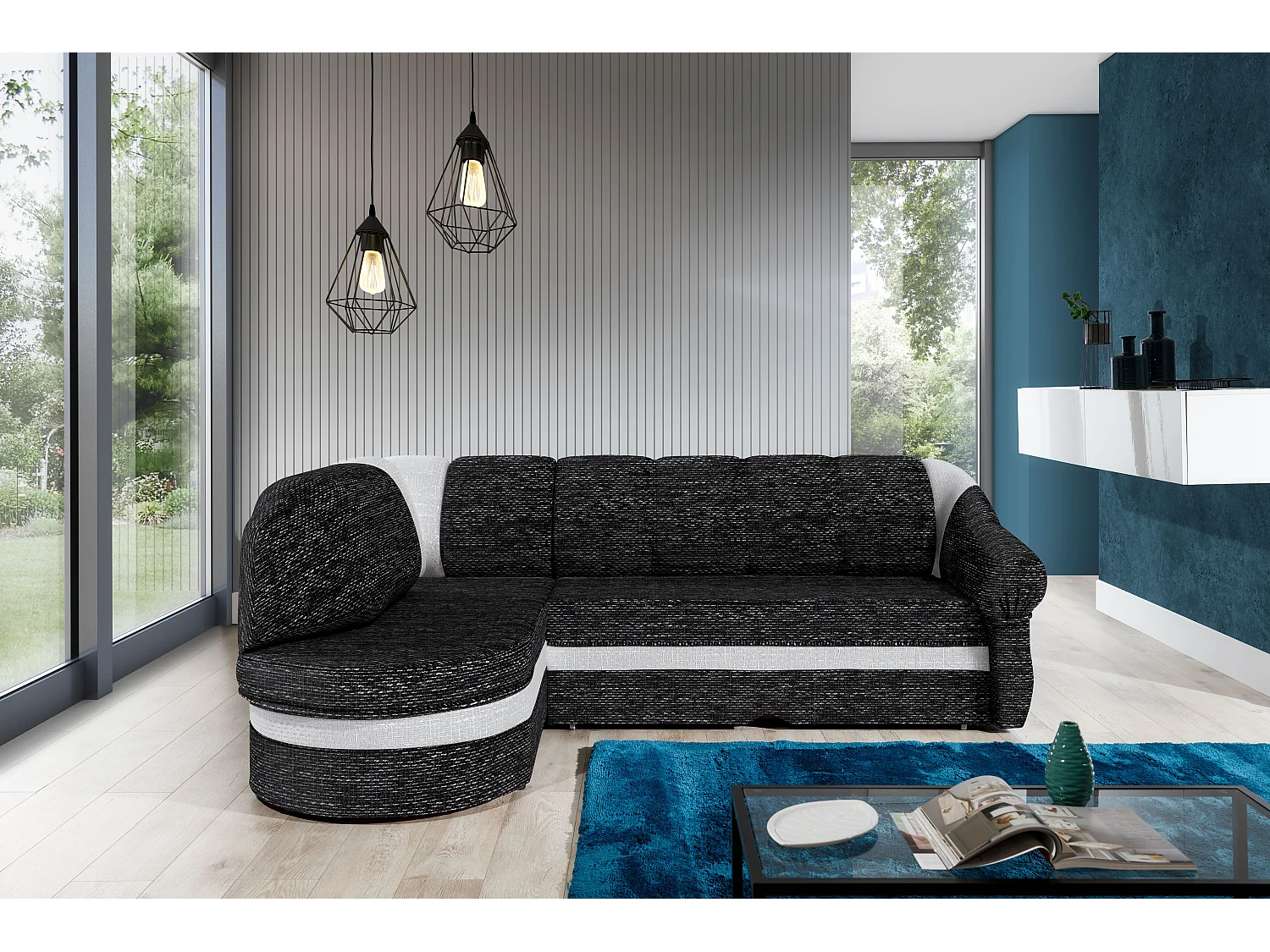 Ecksofa Fuente L/Stoff-Schwarz