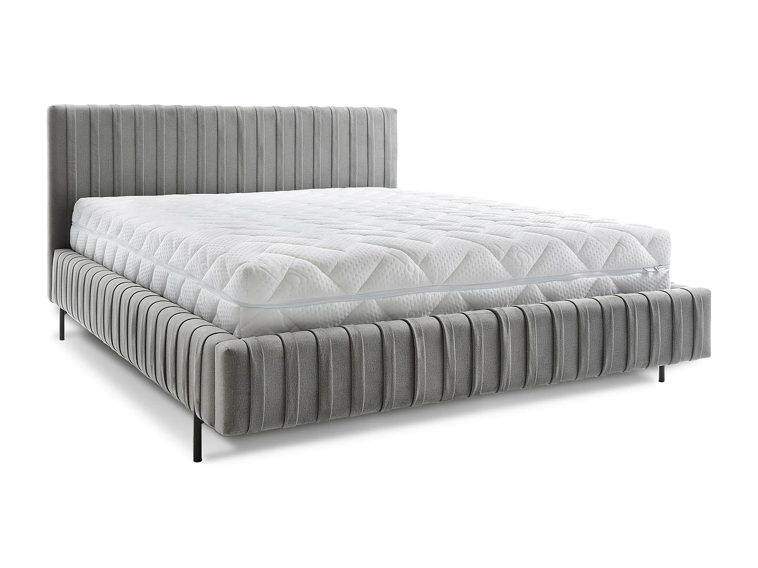 Lit coffre Plika prestige – Design et tissu pour un confort absolu-Couleur Gris-140x200