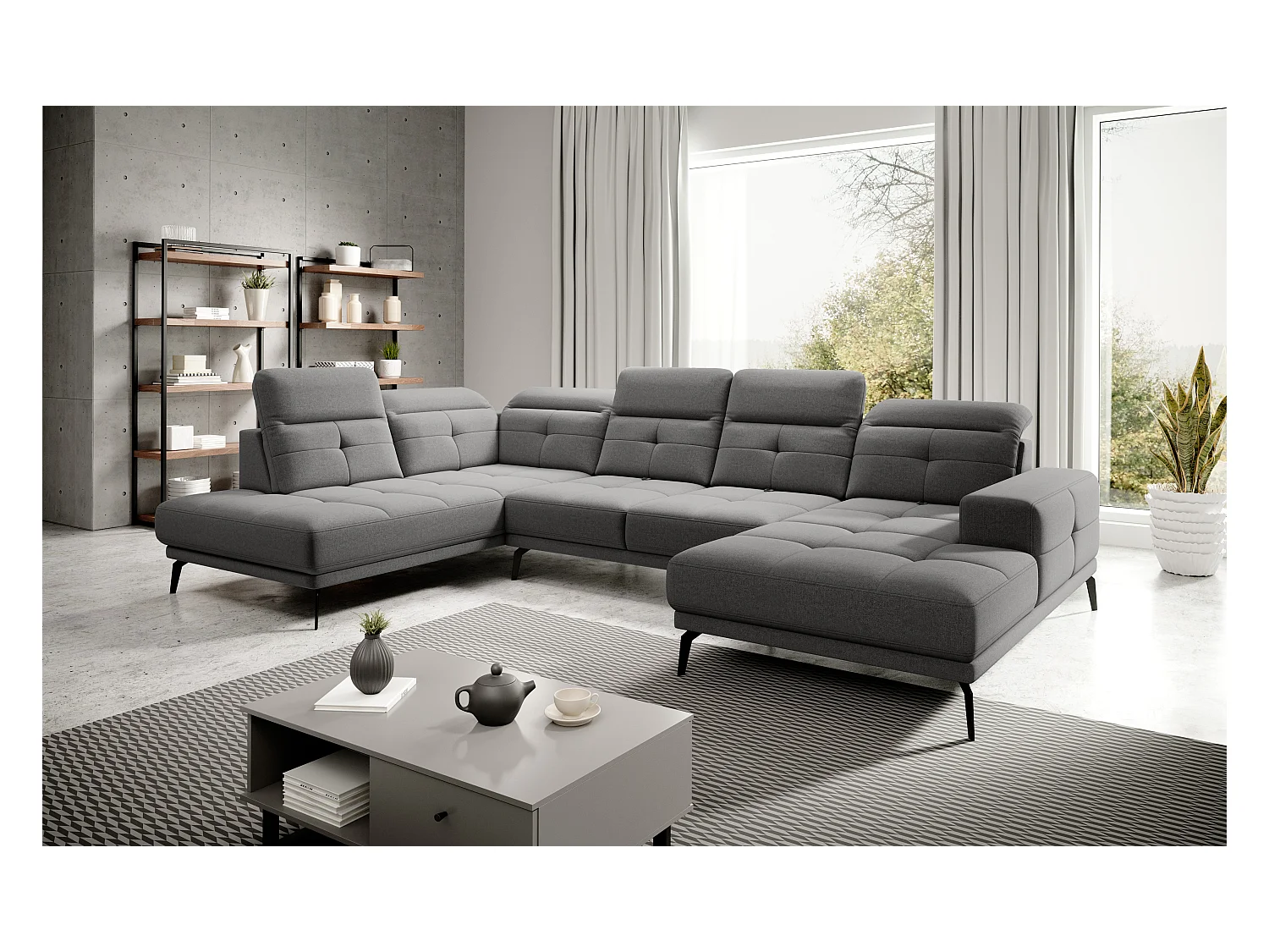 Divano d'angolo Luton UL/Tessuto-Grigio