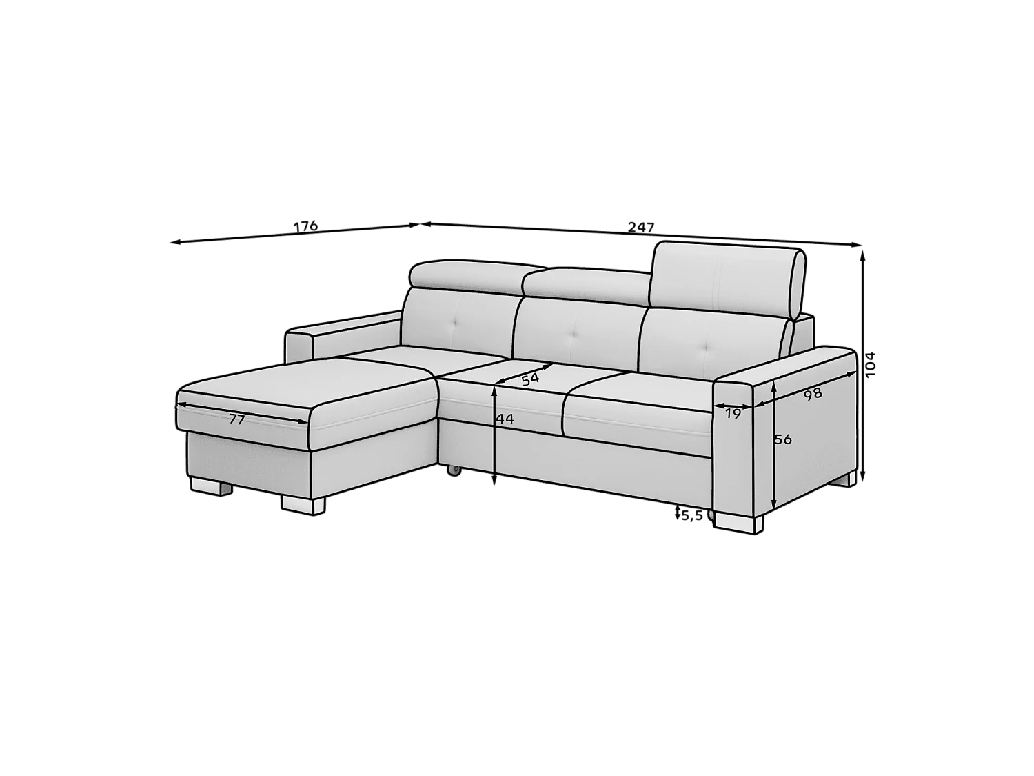 Divano d'angolo Vittorio L/rivestimento in tessut/Beige