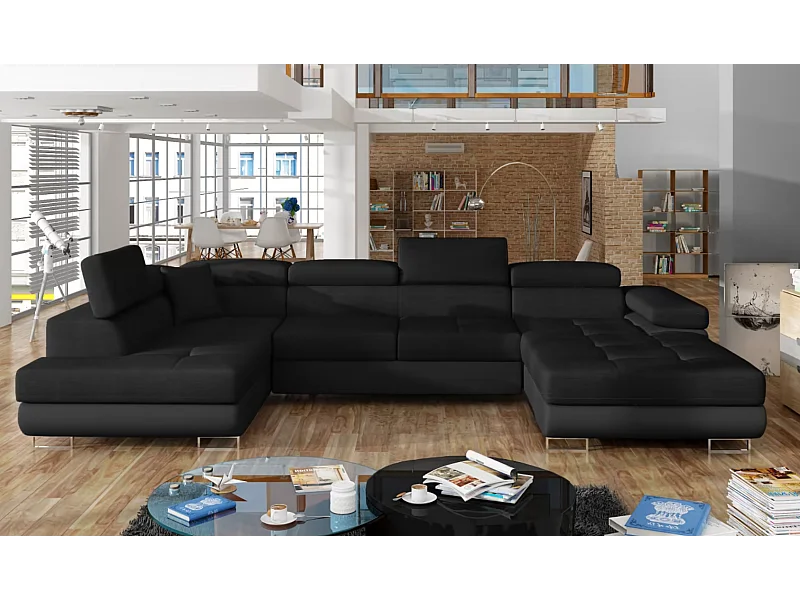 Ecksofa Trebino UL/Stoffbezug/Schwarz