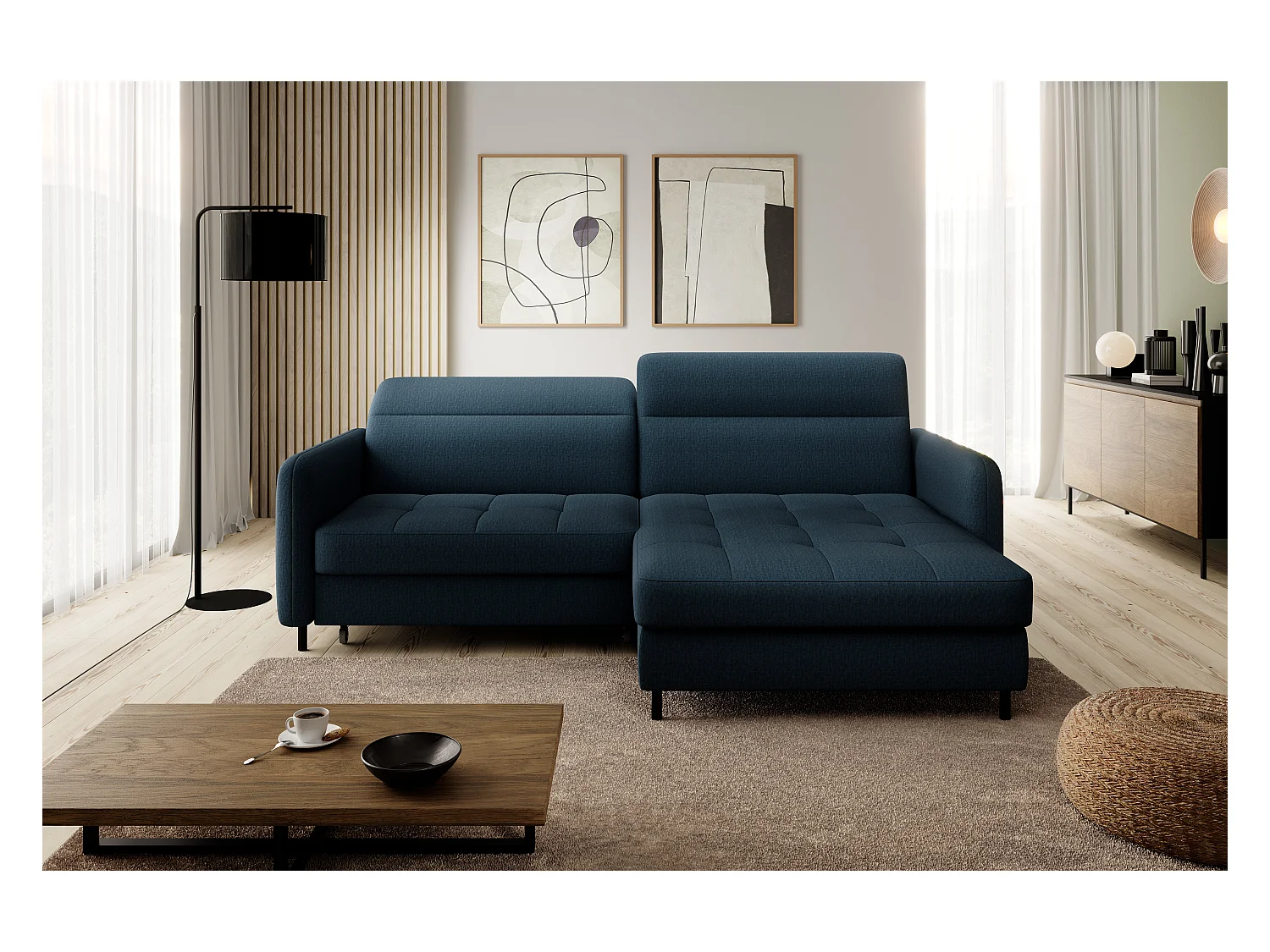 Divano d'angolo Tippo R/Tessuto/Blu