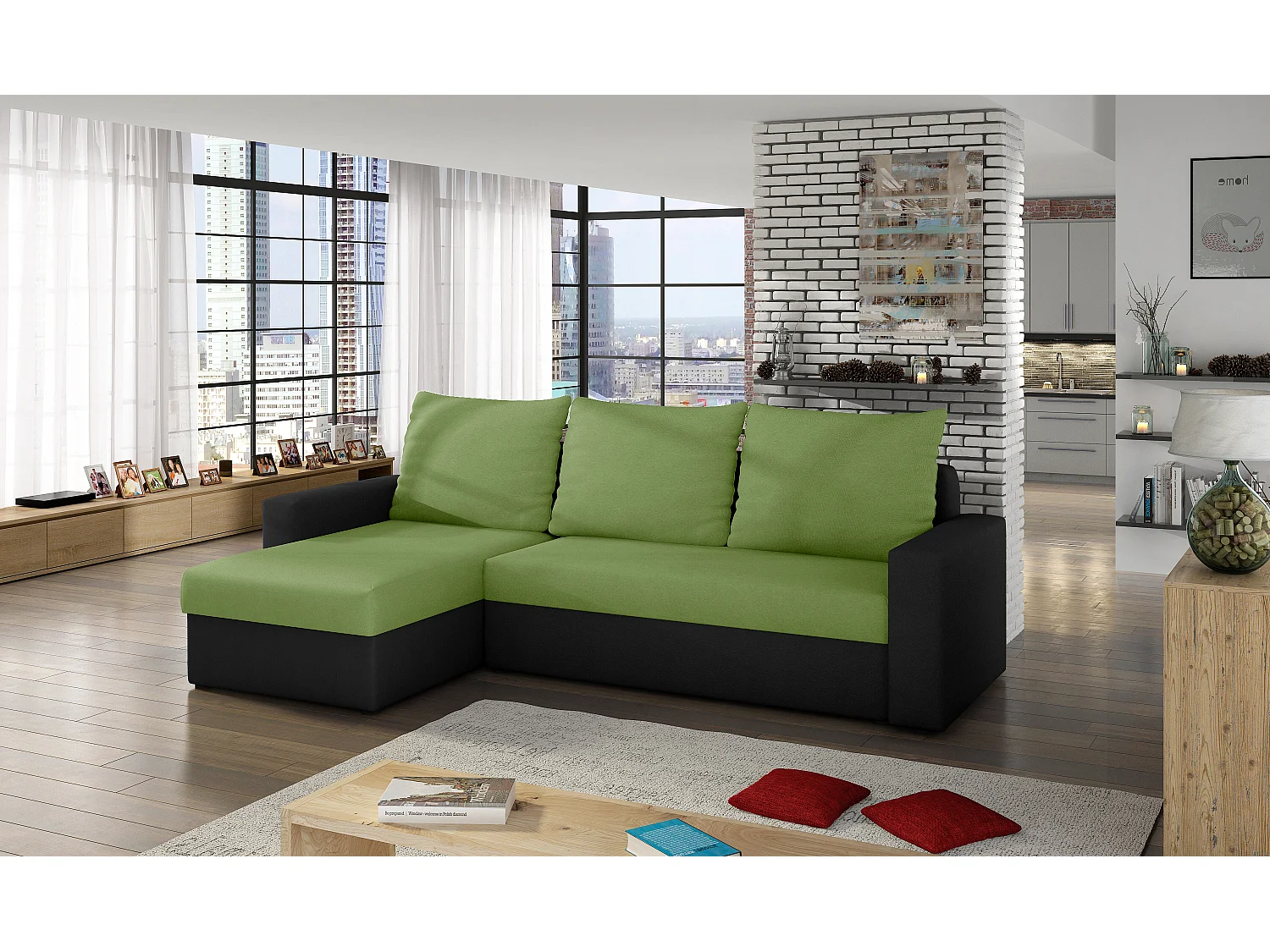 Divano d'angolo Angolo L/Tessuto-Verde