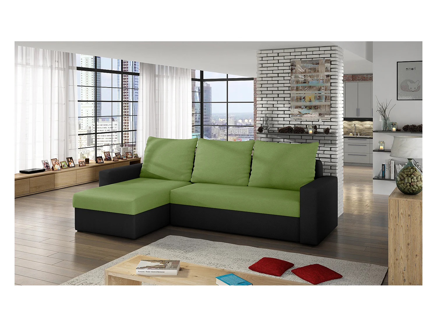 Canapé Corner Angolo L/Tissu-Vert