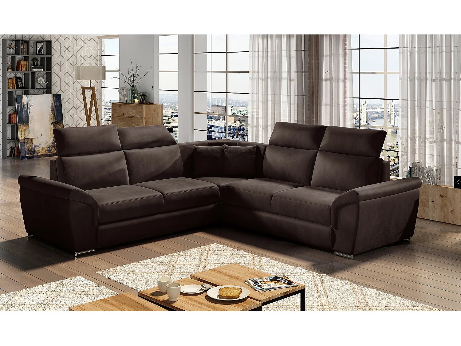 Ecksofa Russo/Stoff-Braun