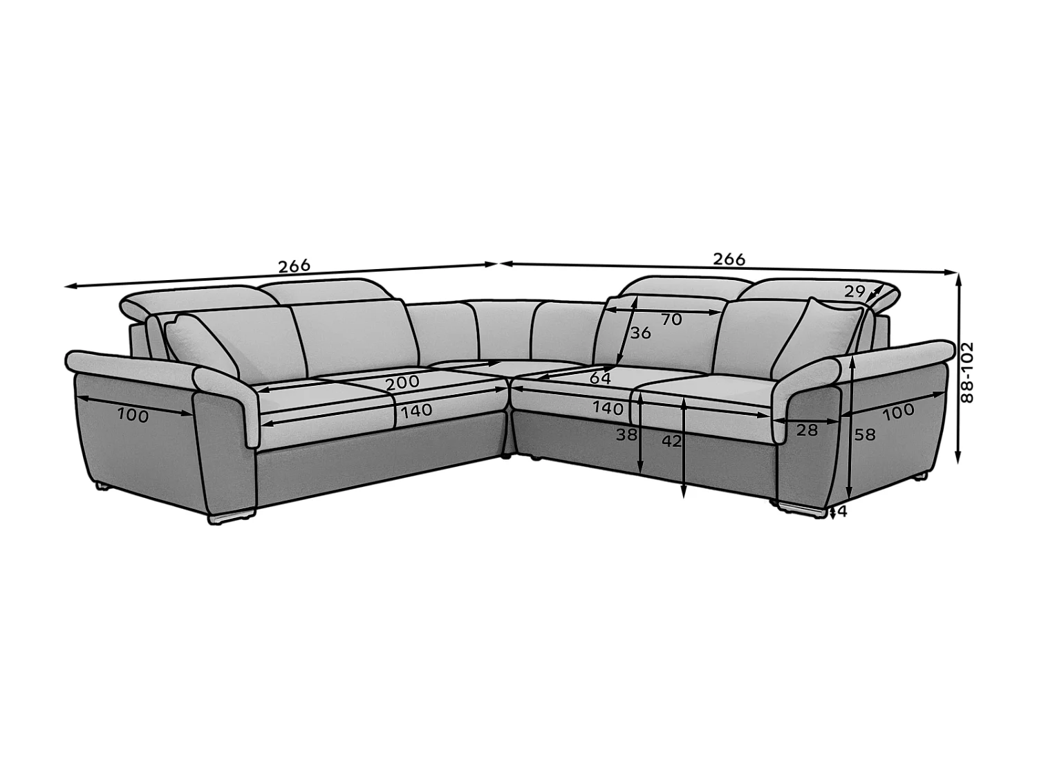 Ecksofa Russo/Stoff-Braun
