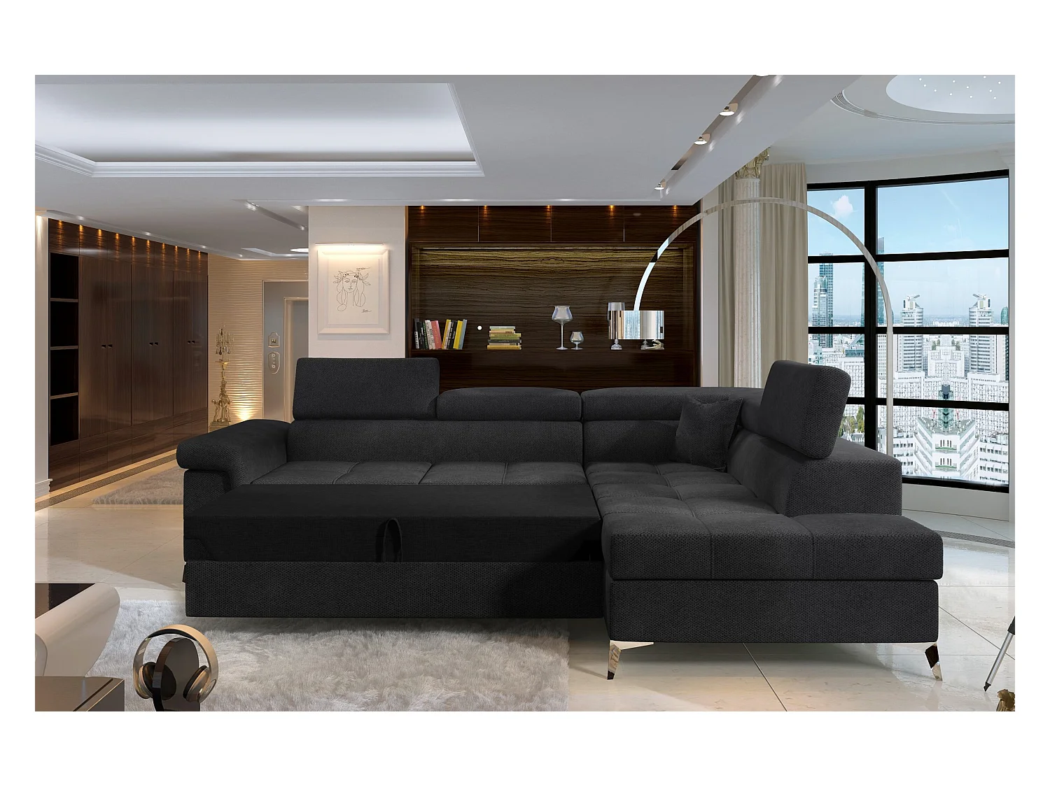 Ecksofa Galano R/Stoff-Schwarz
