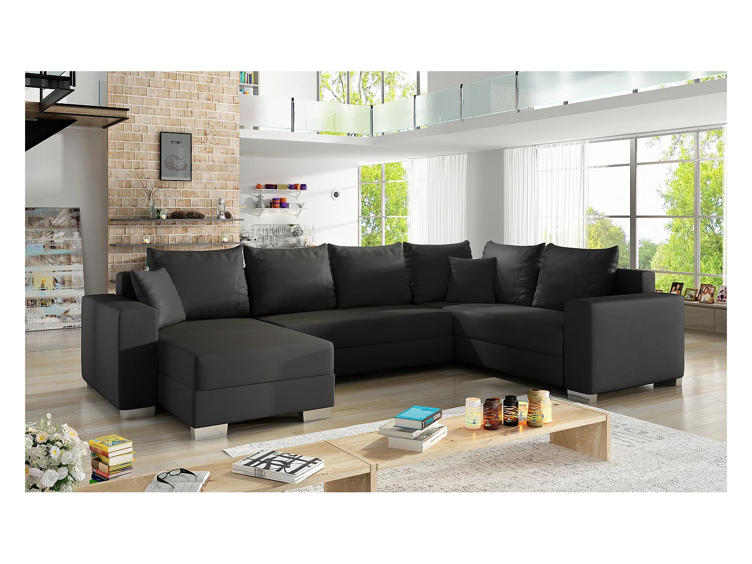 Ecksofa Berta L/Stoff-Schwarz