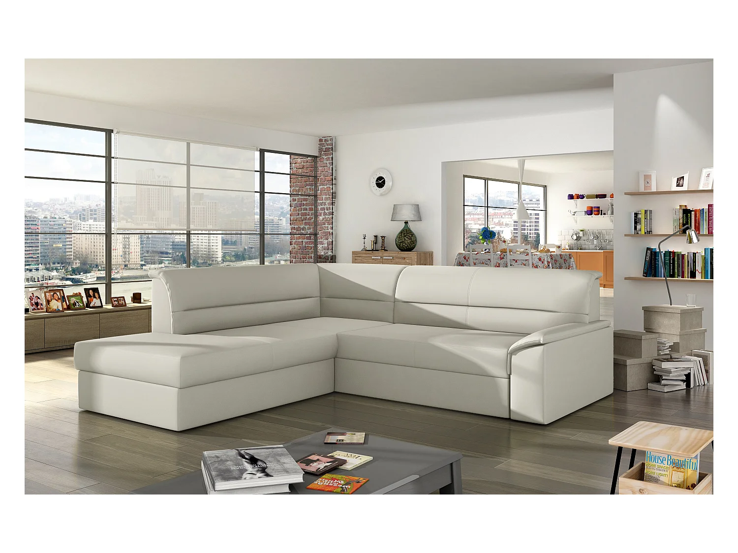 Divano d'angolo Bergen L/Tessuto-Beige