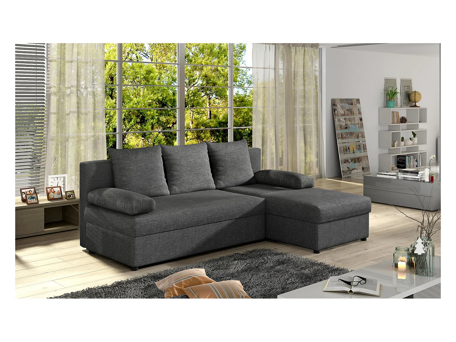 Ecksofa Picano R/Stoffbezug/Anthrazit/An Lager