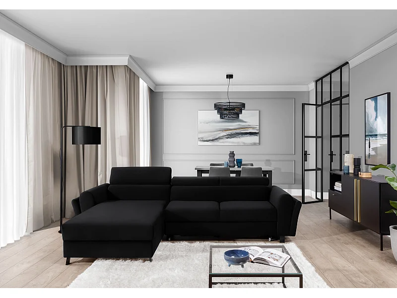 Ecksofa Salvia L/Stoff-Schwarz