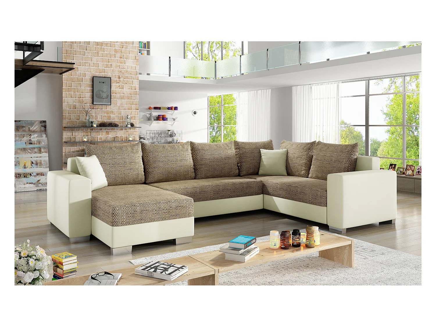 Canapé Corner Berta L/Tissu-Beige
