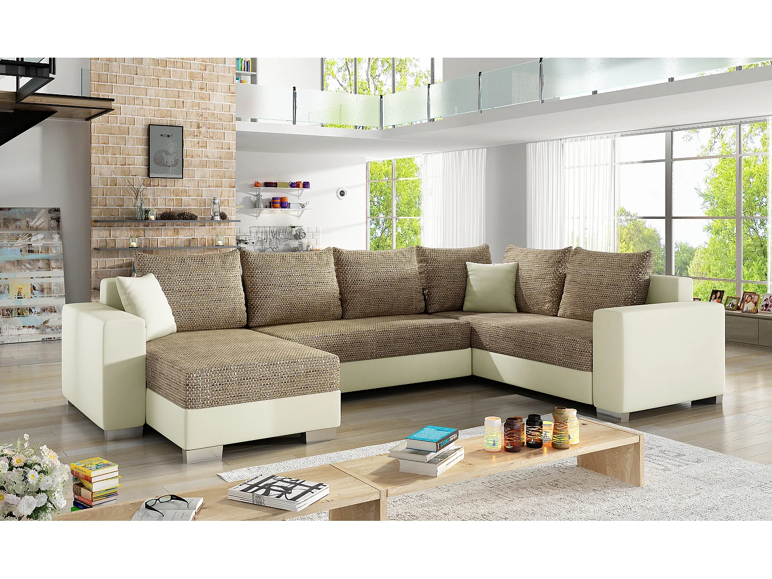 Divano d'angolo Berta L/Tissu-Beige