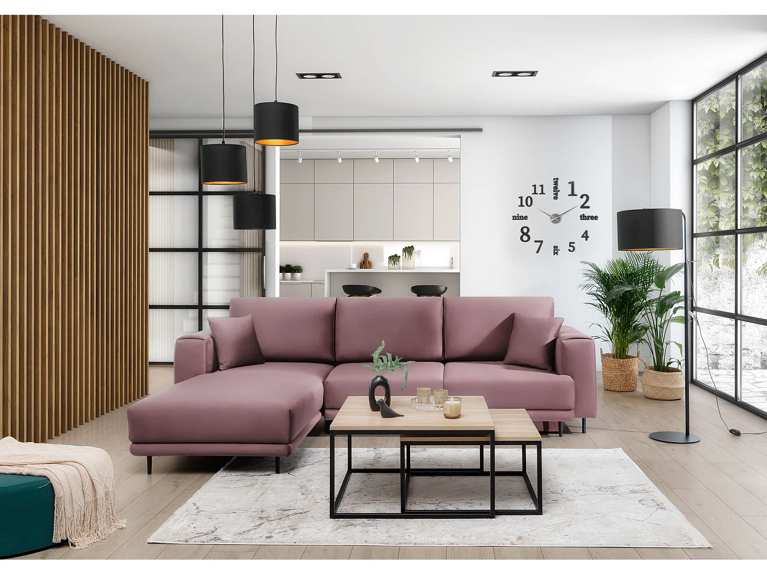 Sofá de canto Marrina L/Fabric-Rose