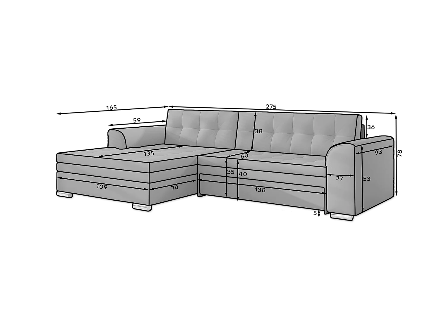 Ecksofa Merati L/Stoff-Anthrazit