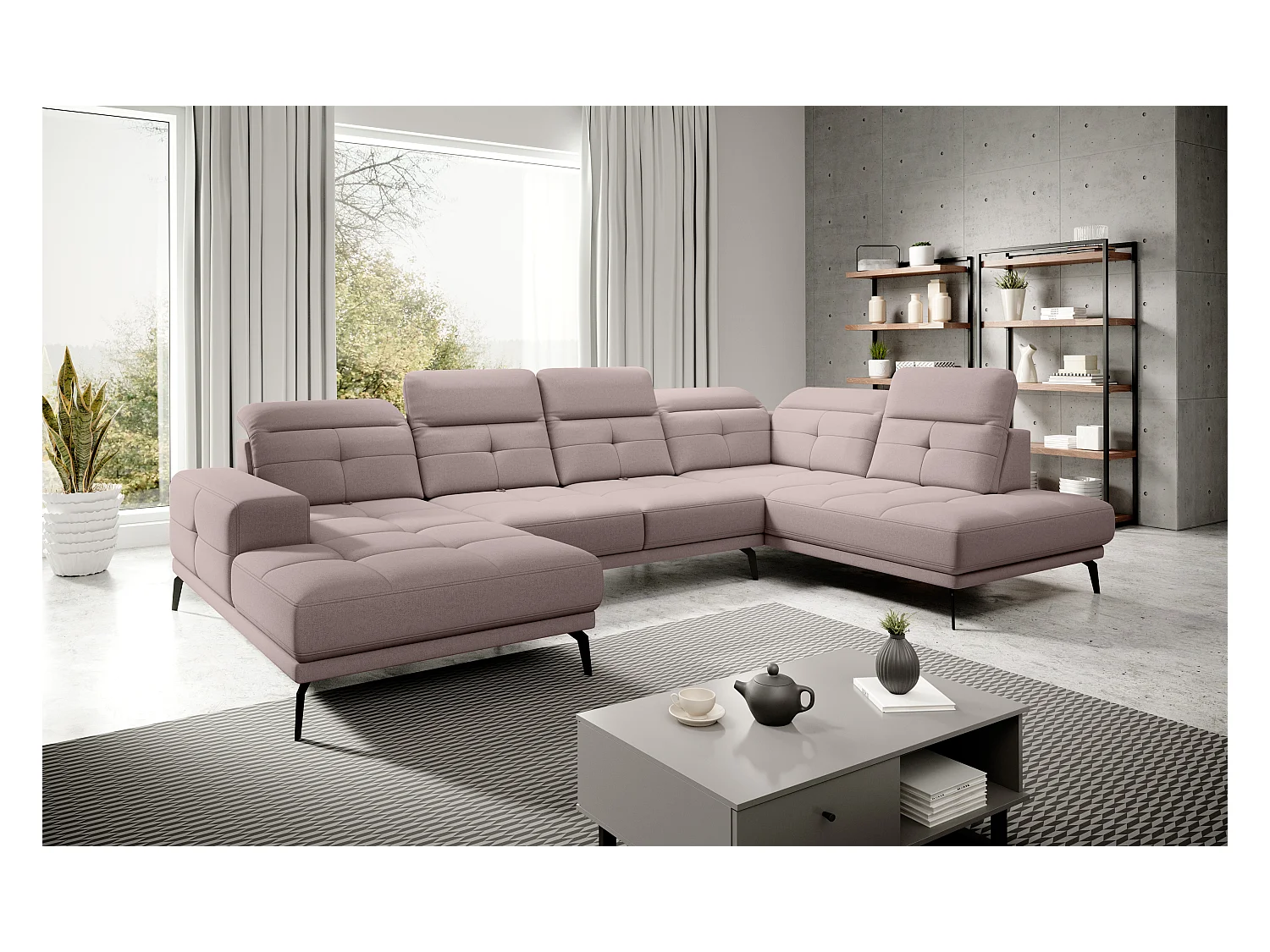 Divano d'angolo Luton UR/Tessuto-Rosa