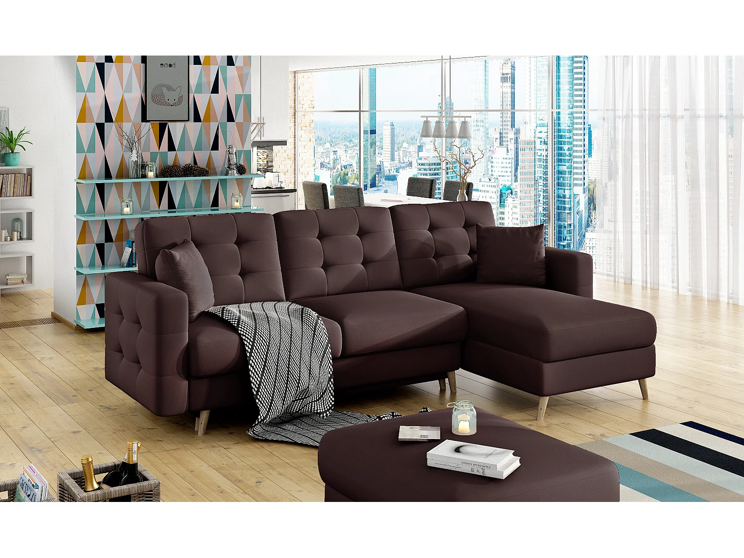 Canapé Corner Daron R/Tissu-Marron