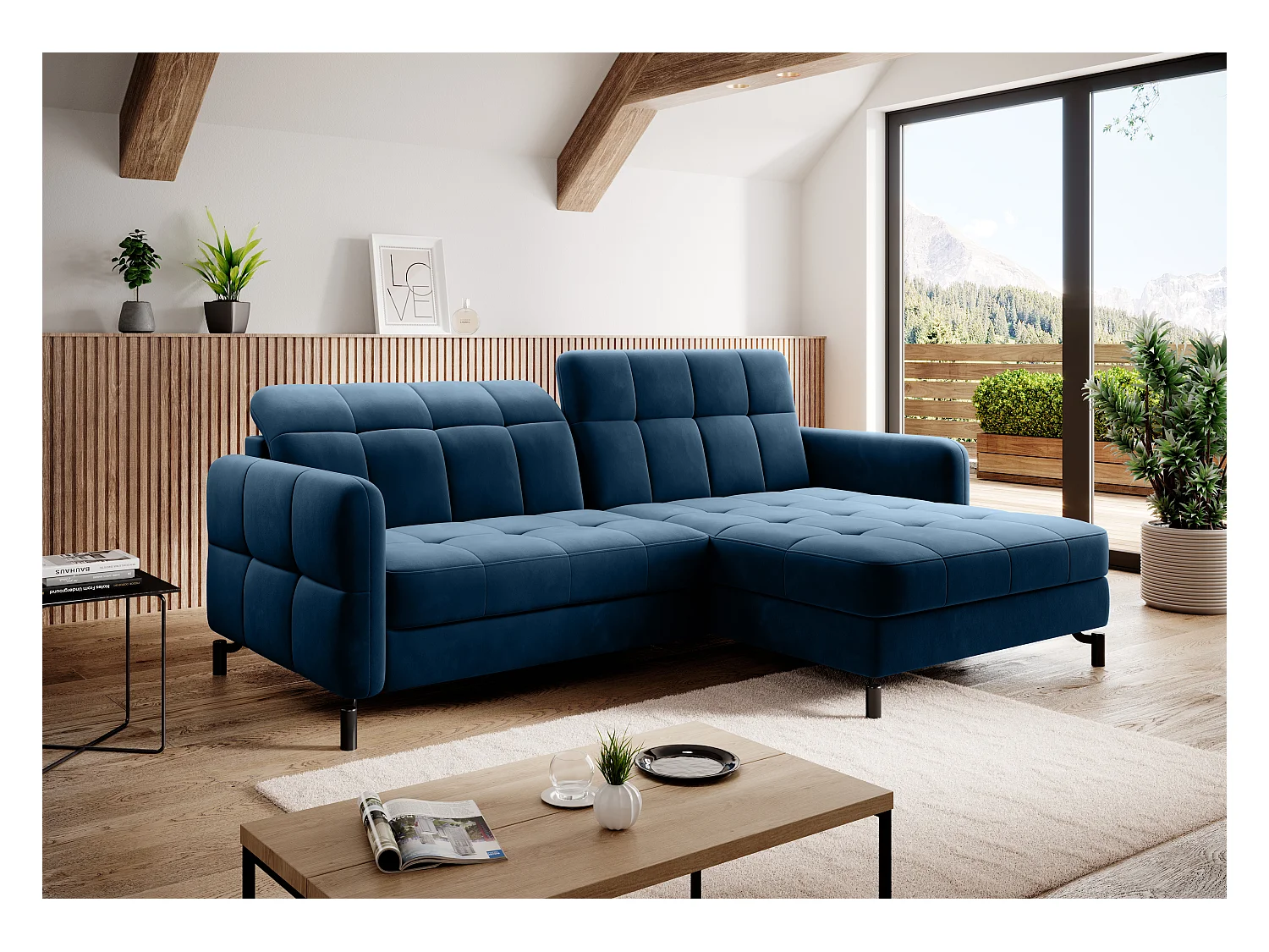 Divano d'angolo Anna R/Tessuto-Blu