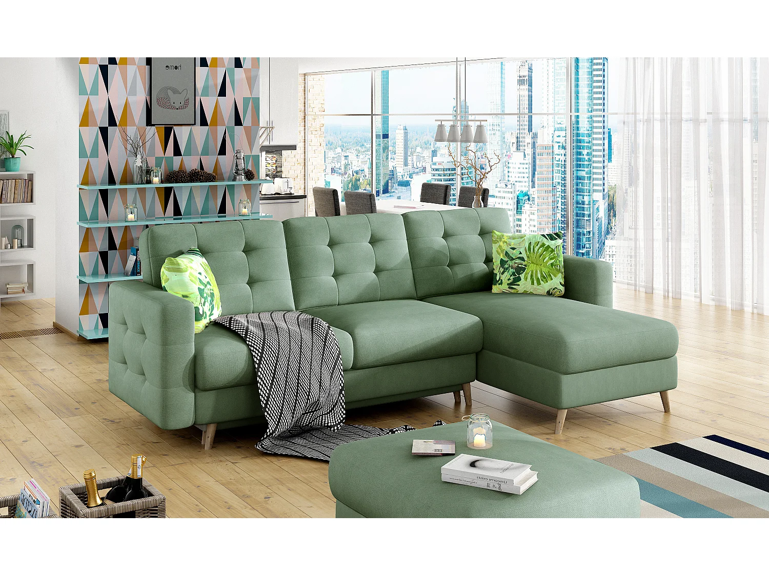 Ecksofa Daron R/Stoff-Grün