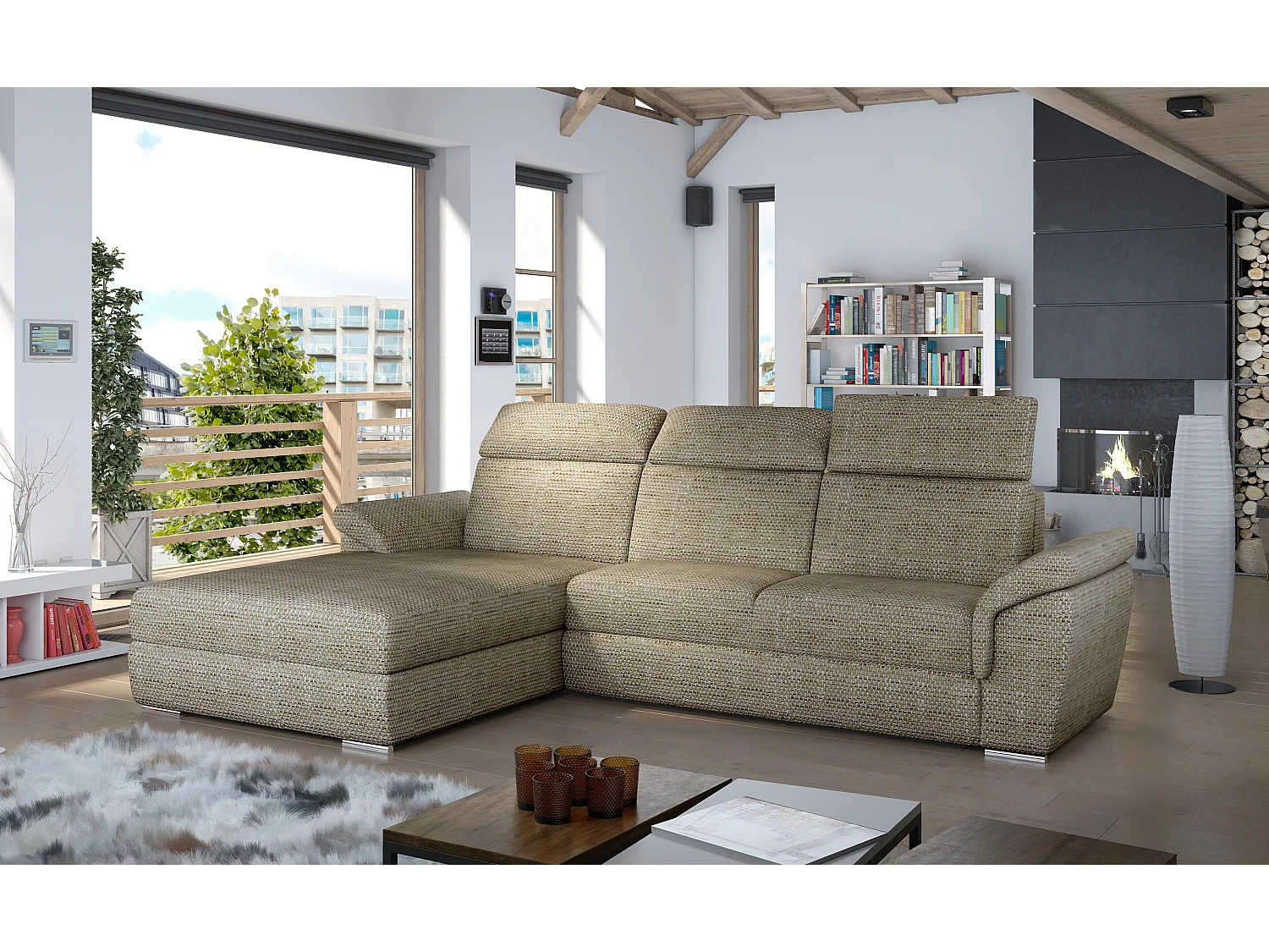 Canapé Corner Jolly L/Tissu-Beige