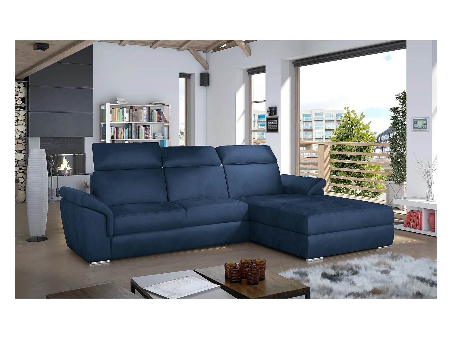Divano d'angolo Jolly R/Tessuto-Blu