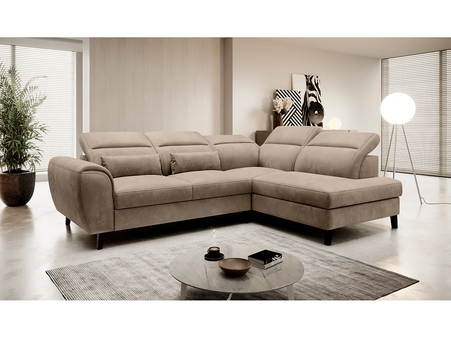 Divano d'angolo Dino R/Tessuto/Beige