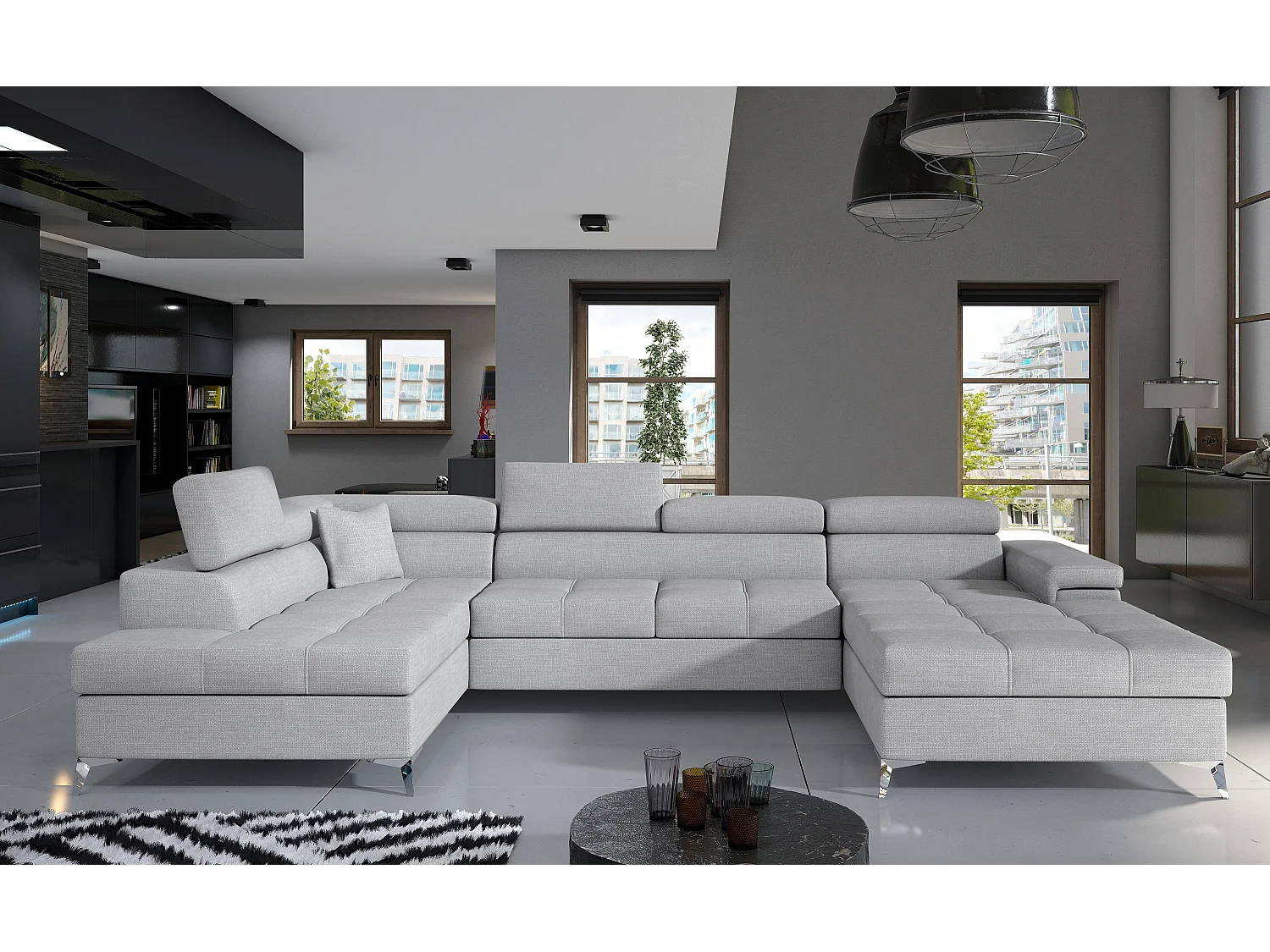 Ecksofa Perano UL/Stoffbezug-Grau