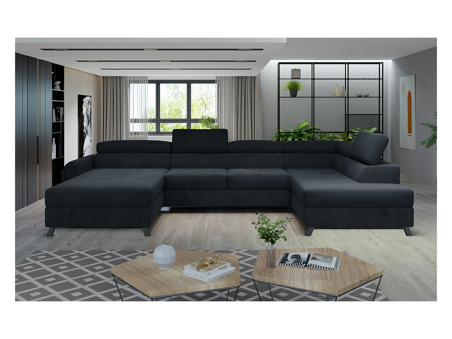 Canapé Corner Silvy UR/Tissu-Anthracite