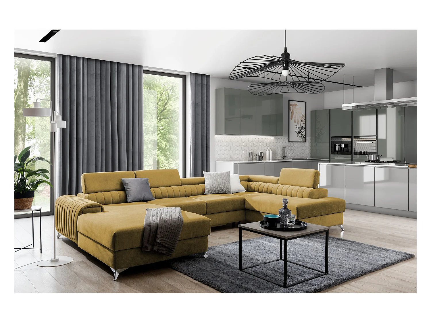 Canapé Corner Exklusivo UR/Tissu-Jaune