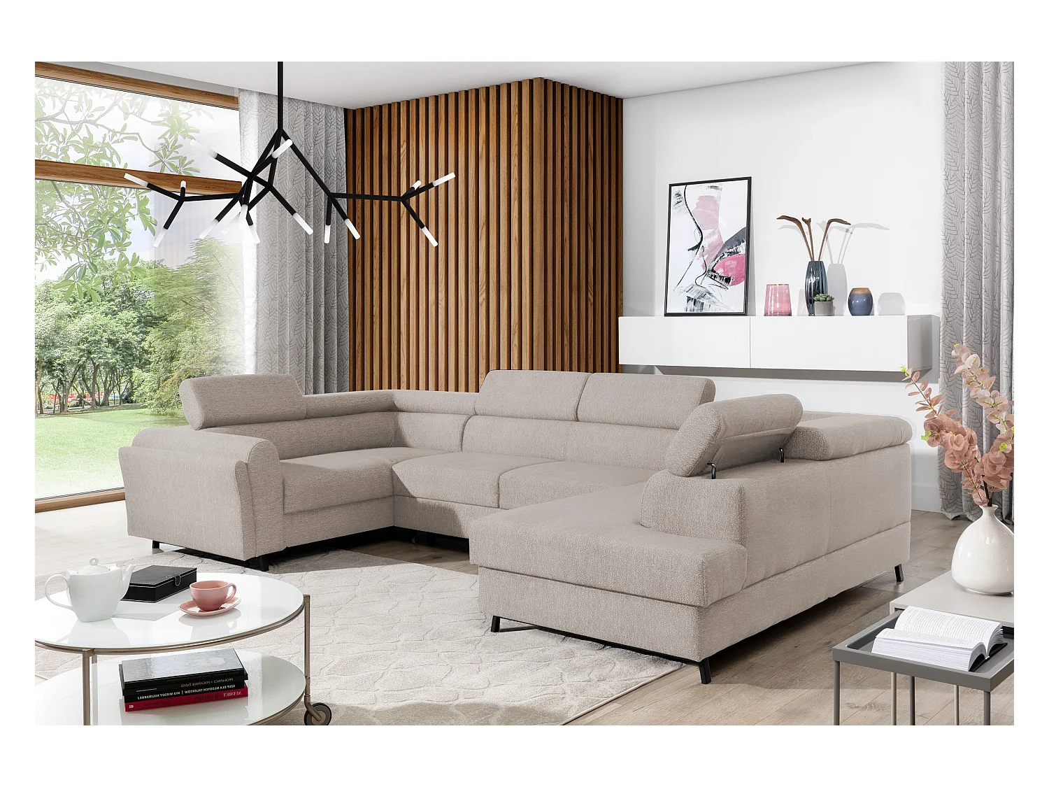 Divano d'angolo Lenzo UR/Tessuto-Beige