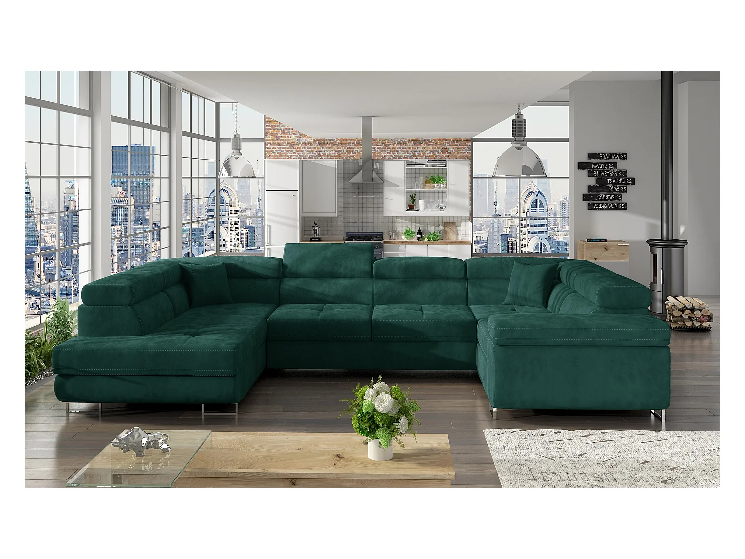 Divano d'angolo Otto L/Tessuto-Verde