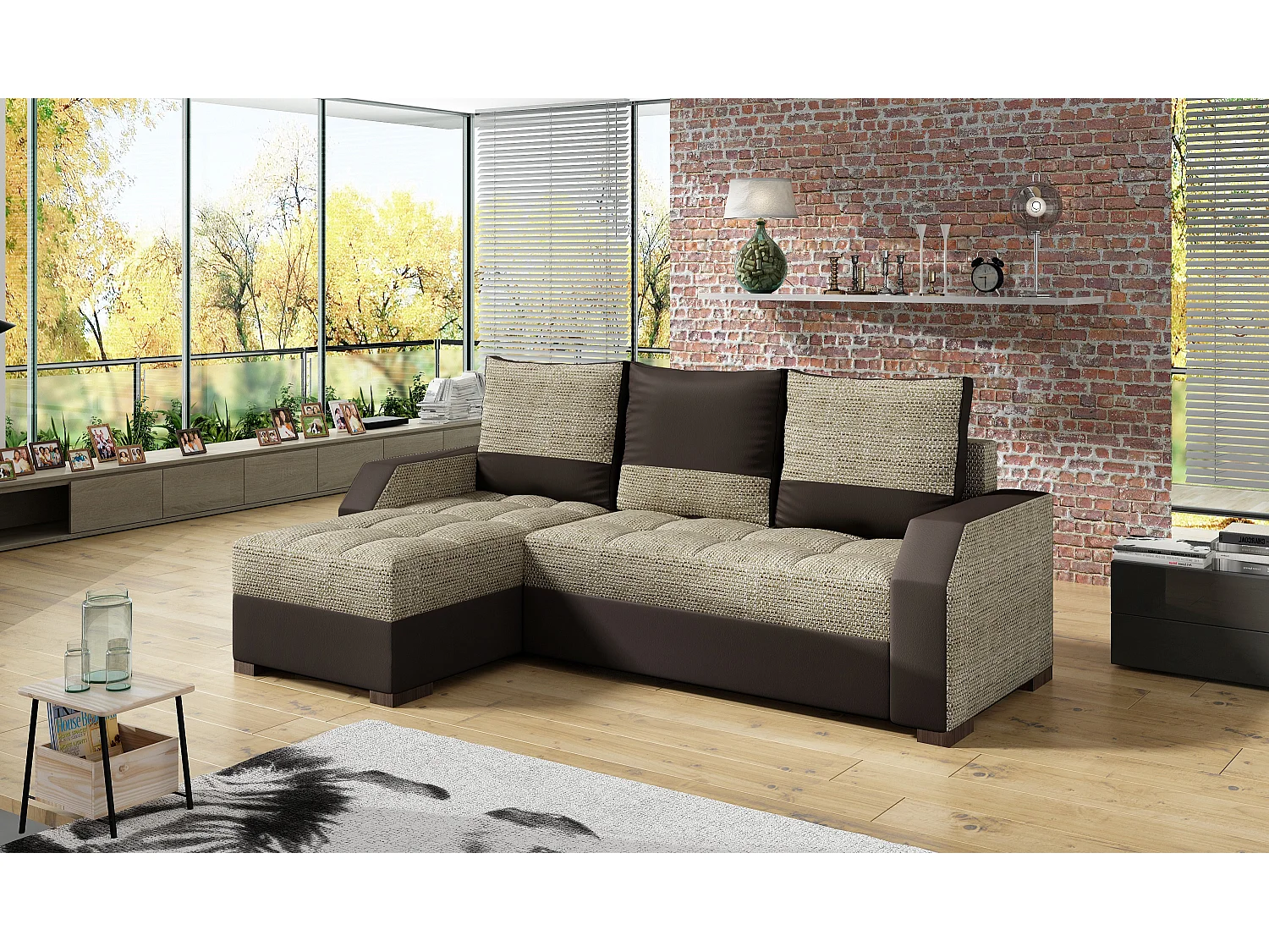 Ecksofa Tarrone L/Stoffbezug/Beige&Braun