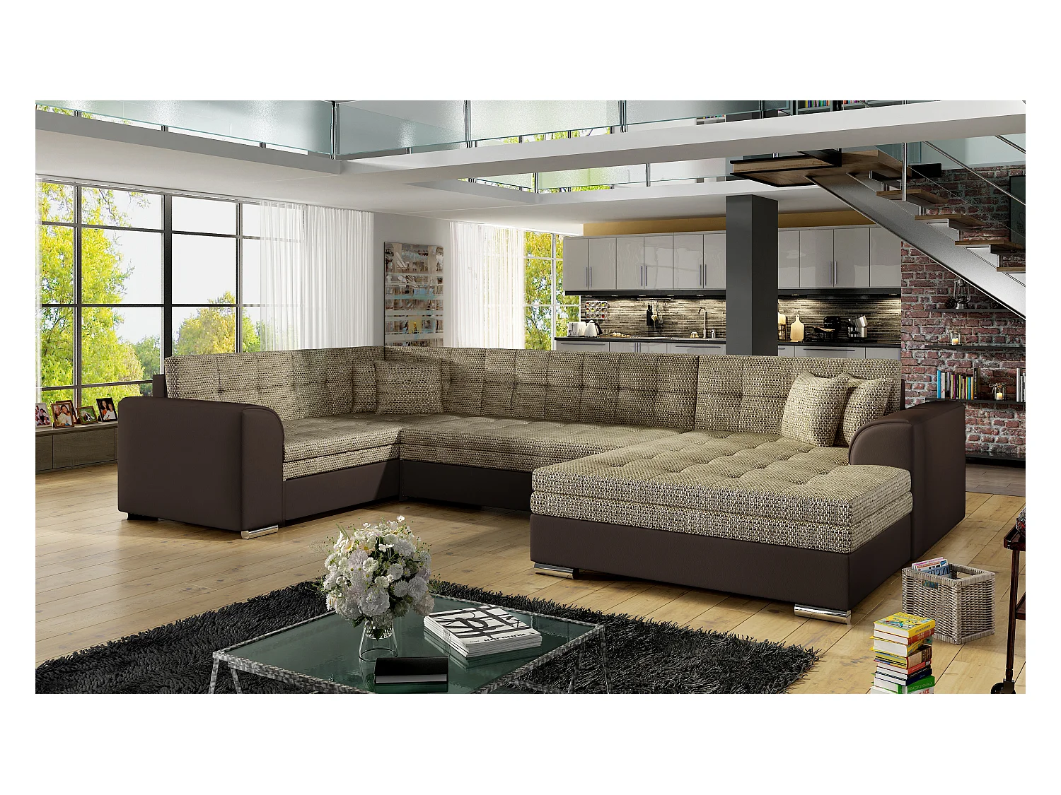 Ecksofa Olio UL/Stoffbezug/Braun/An Lager