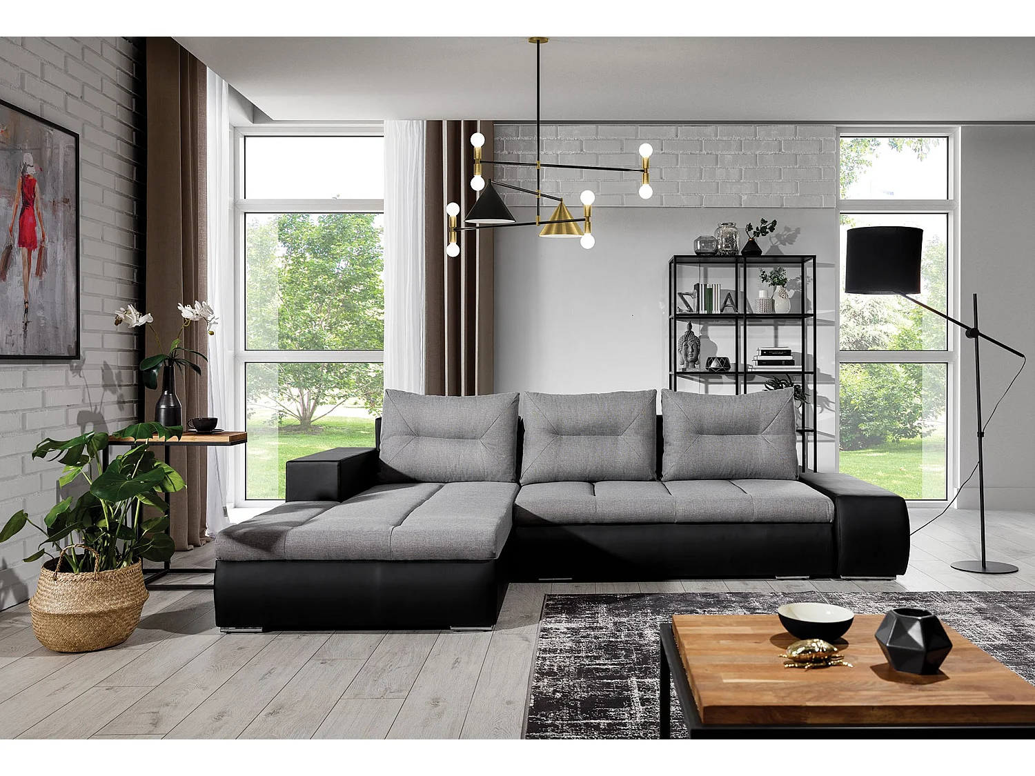 Divano d'angolo Legero L/Tessuto/Grigio&Bianco