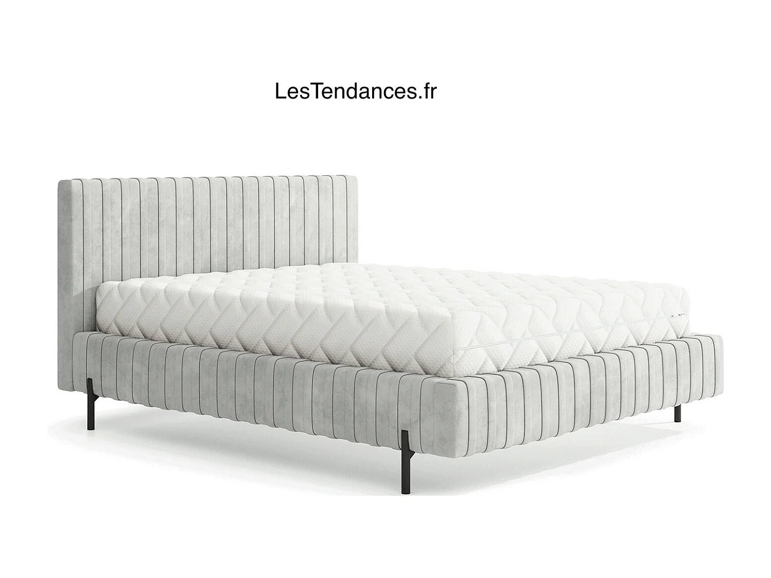 Lit coffre Plika prestige – Design et tissu pour un confort absolu-Couleur Gris clair-160x200