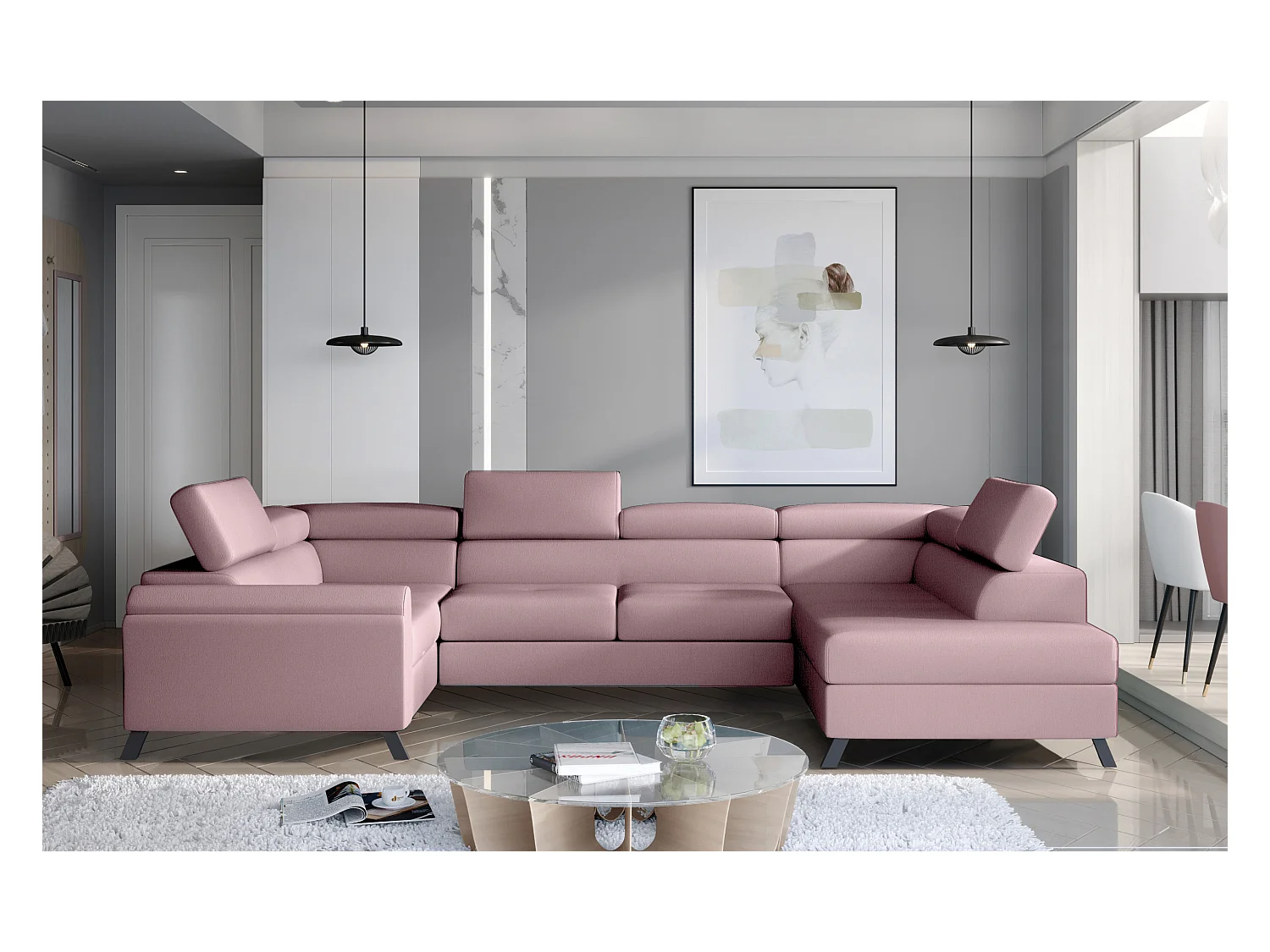 Ecksofa Lenzo UR/Stoff-Rose